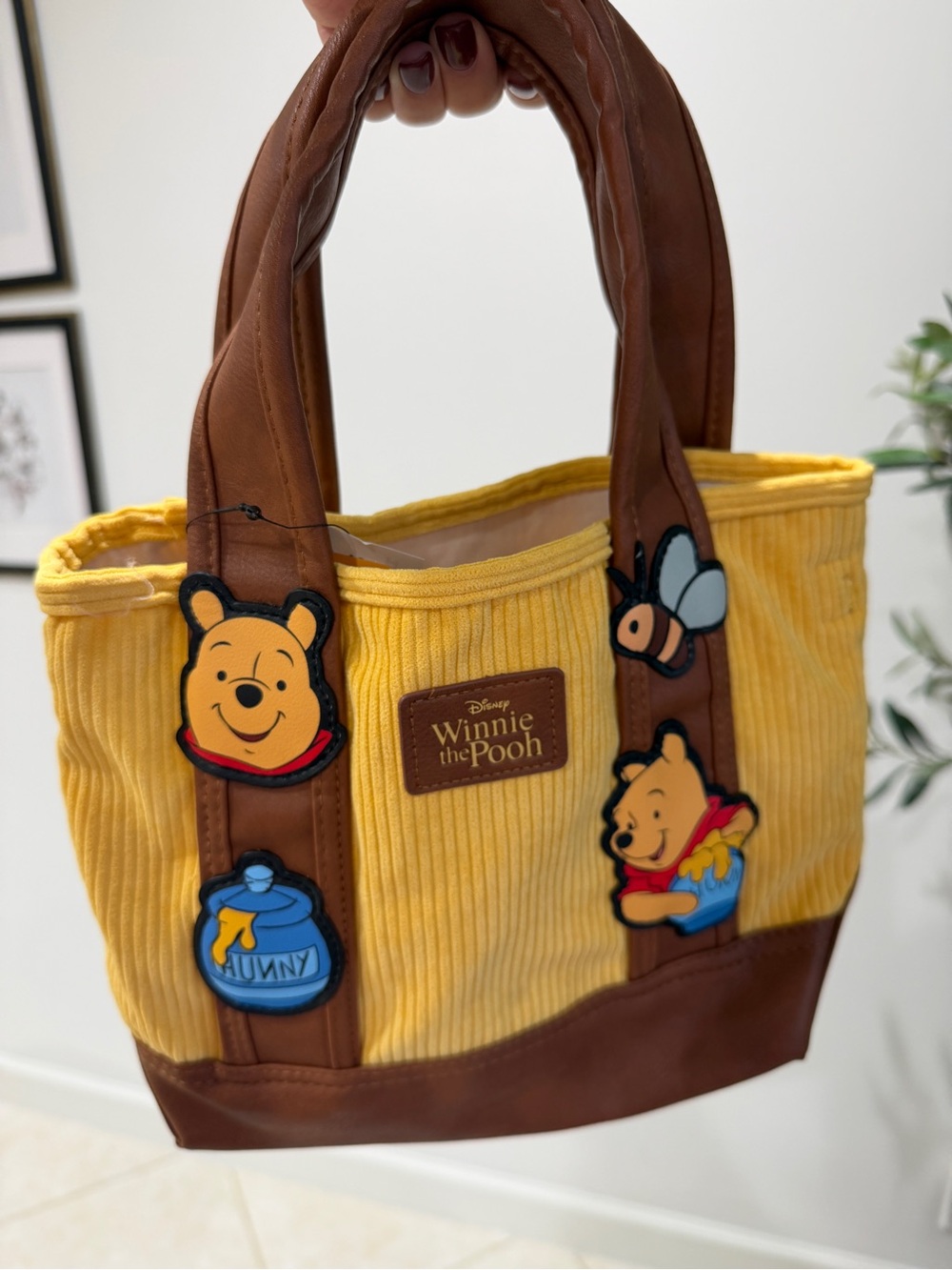 Disney Winnie the Pooh Yellow Corduroy Tote with Brown Trim